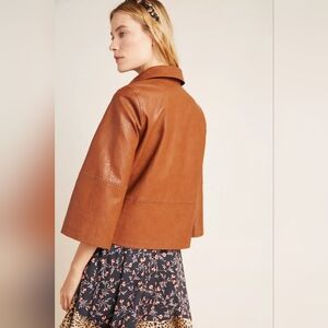 NWT•Anthropologie Hayden Embroidered Faux Leather Jacket W/Pockets•Medium•Bronze